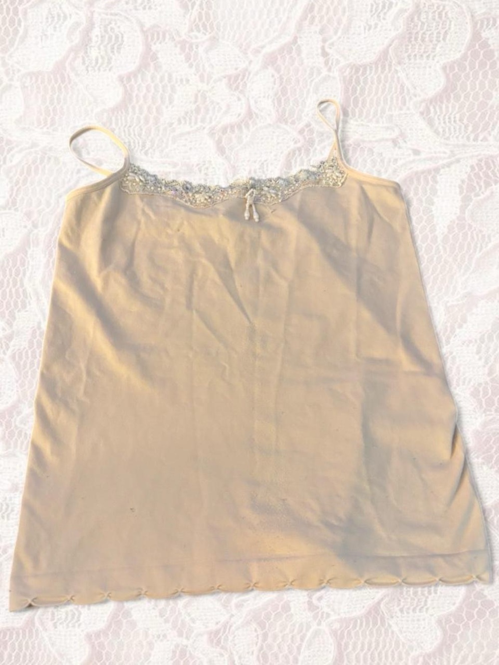 Lace-Trim Cream Camisole Tank Top